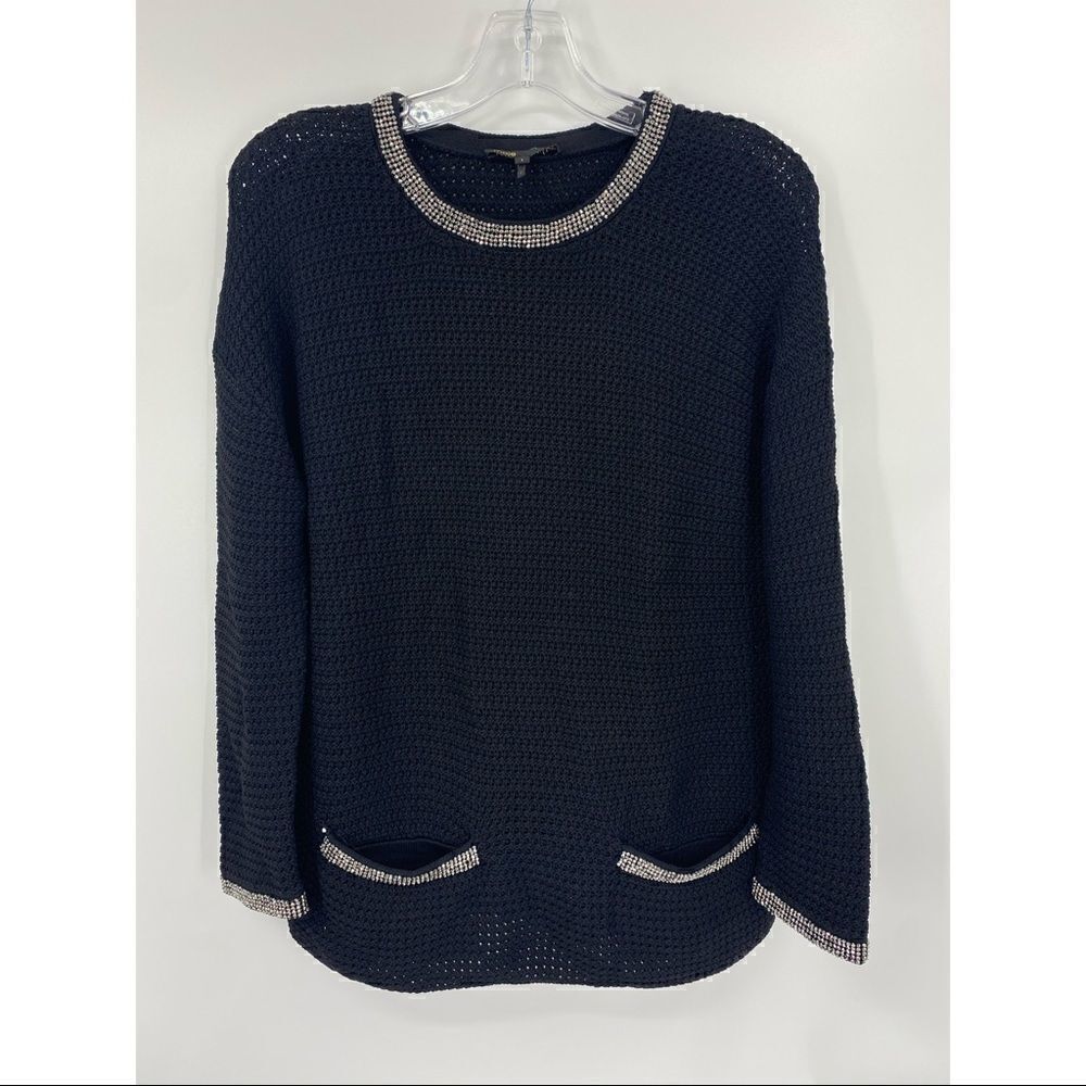 Maje Black Sweater knit embellished pockets‎